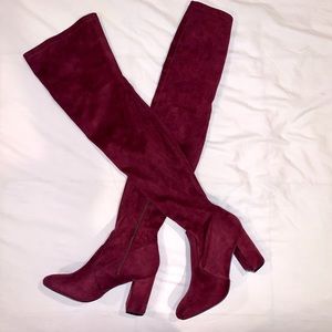 Bonnibel over-the-knee Maroon Suede Heeled Boots